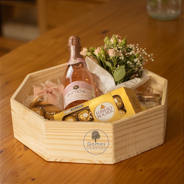 Caixa Octogonal em Madeira de Pinus G 36x36x10cm