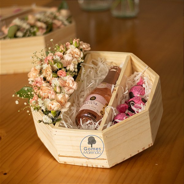 Caixa Octogonal em Madeira de Pinus com Divisória P 26x26x10cm