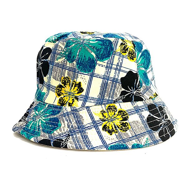 CHAPÉU BUCKET HAT FLORIDO AZUL E AMARELO UNISSEX