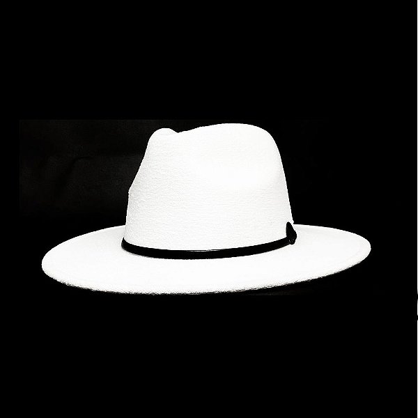 CHAPÉU BRANCO MODELO FEDORA UNISSEX ABA MÉDIA LAÇO DE COURO PRETO
