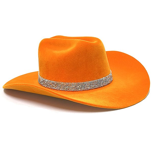 CHAPÉU COUNTRY LARANJA BANDINHA CASCALHO PRATA ABA LONGA