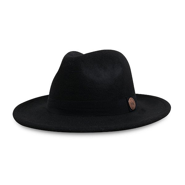 CHAPÉU FEDORA PREMIUM ABA RETA 7 CM PRETO FAIXA PRETA