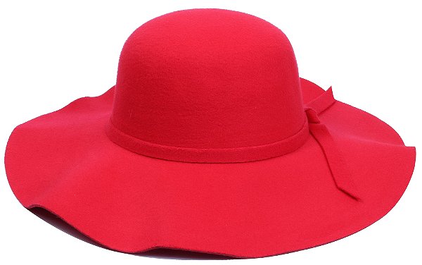 CHAPÉU FLOPPY FEMININO VERMELHO ABA 10CM FELTRO