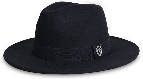 CHAPÉU FEDORA PRETO ABA RETA 7CM ESCUDO FÉ