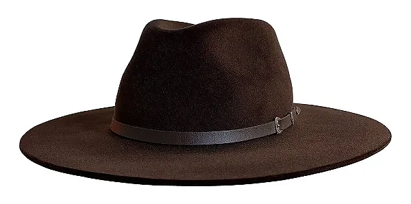 CHAPÉU FEDORA AVELUDADO MARROM CAFÉ ABA RETA 7,5 CM UNISSEX