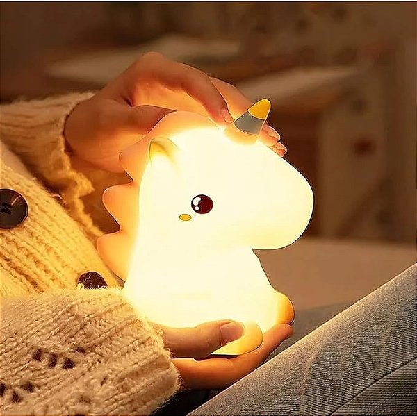 Luminária Abajur Unicórnio Silicone Infantil Touch Luz