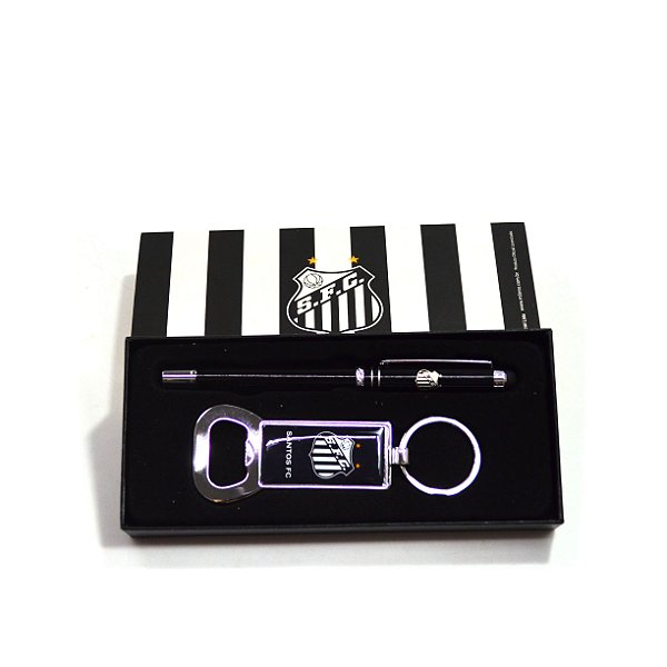 Jogo Caneta Roller Ball Touchscreen Com Chaveiro Abridor De Garrafa - Santos
