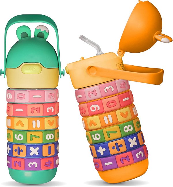 Garrafa Térmica Infantil Aço Inox 430ML Garrafa Térmica Educativa, Interativa Tabuada