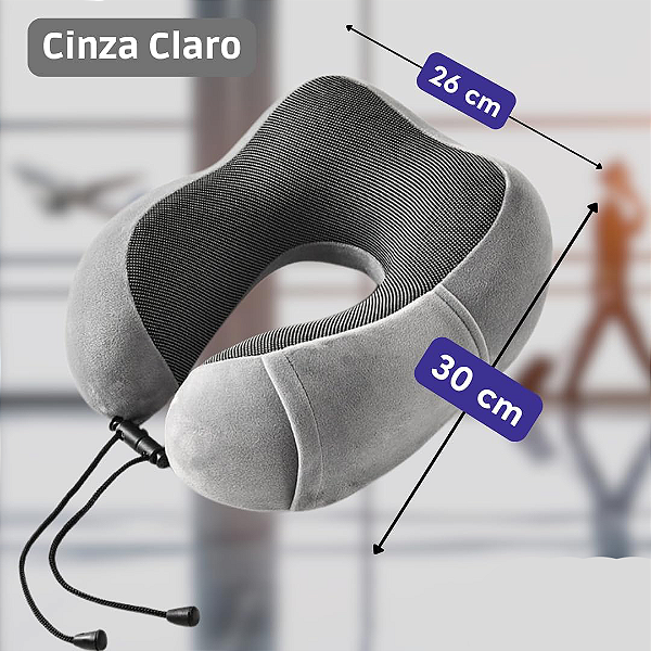 Almofada de Pescoço em Espuma de Memória Formato U - Cinza Claro