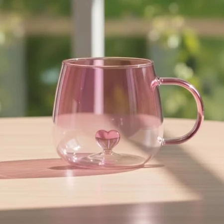 Caneca de Vidro Borossilicato 400ml com Coração 3D