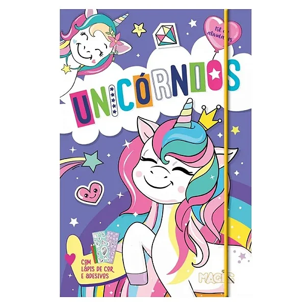 Kit passatempo c/lapis e adesivos unicornio