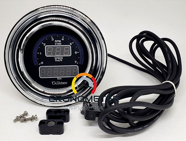 Velocímetro e Contagiro RPM 85mm Eletrônico Digital Com Moldura para Fusca - Vermelho | Guster