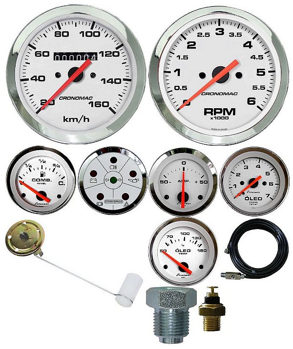 KIT 7 Instrumentos ø100mm/52mm Painel MP Lafer Cromado/Branco| Cronomac