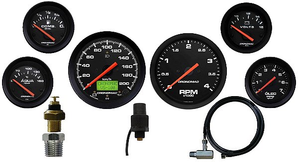 Kit 6 Instrumentos para Adaptar em C-10 D-10 Diesel com Velocímetro  Eletrônico - Preto| Cronomac - Cronometer Instrumentos de Painel