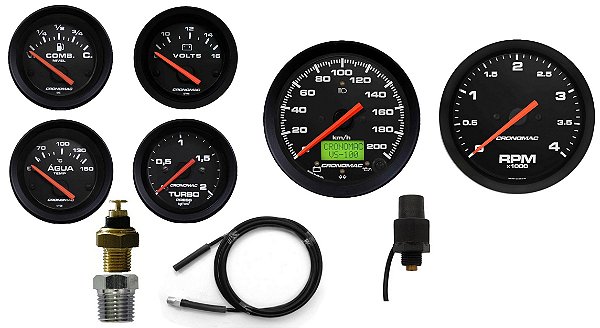 Kit 6 Instrumentos para Adaptar em D20 Diesel com Velocímetro Eletrônico - Preto| Cronomac