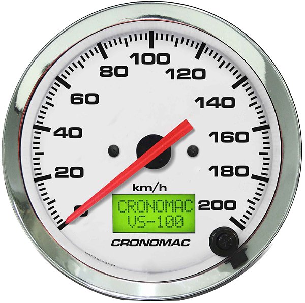 Velocímetro 200km/h ø100mm Eletrônico Cromado/Branco| Cronomac