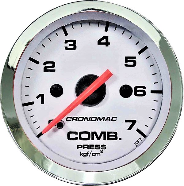 Manômetro Combustível 7KGF/CM² ø52mm Cromado/Branco | Cronomac