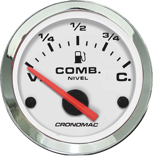 Indicador Nível de Combustível ø52mm 099 Cromado/Branco | Cronomac