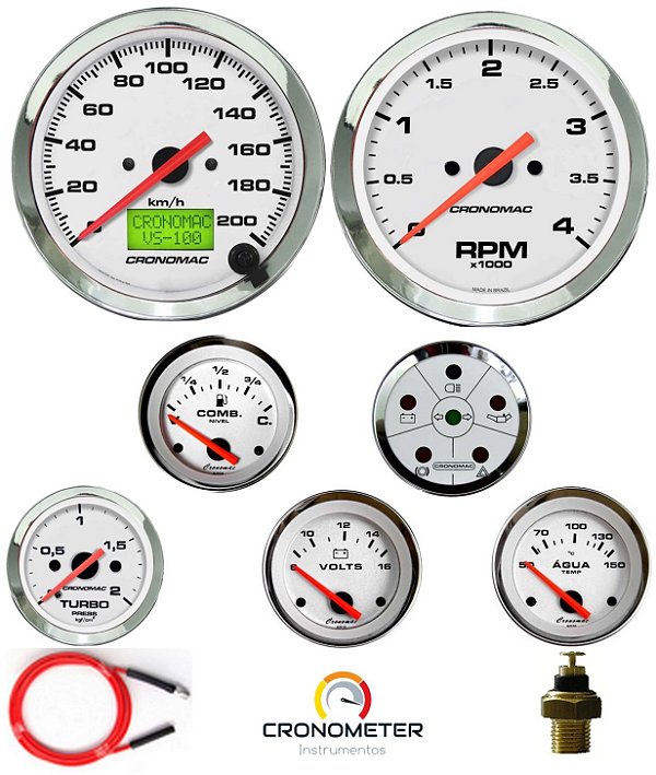 Kit 7 Instrumentos Linha Diesel - Velocímetro Eletrônico - Cromado/Branco | Cronomac (404)