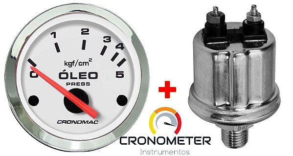 Manômetro Óleo 5KGF/CM² Elétrico 12 Volts  COM Sensor ø52mm Cromado/Branco| Cronomac