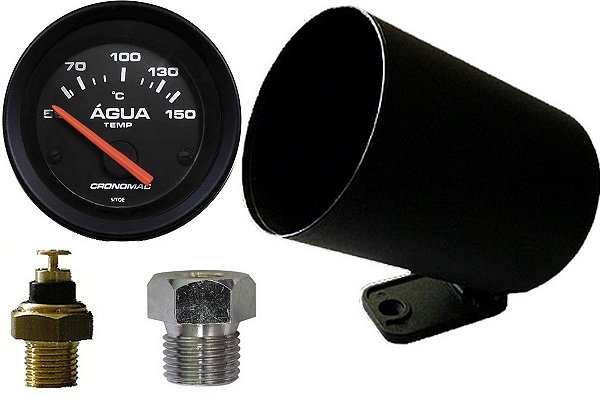 Termômetro Água ø60mm 24V com Sensor, Adaptador e Copo Scania Street/Preto| Cronomac