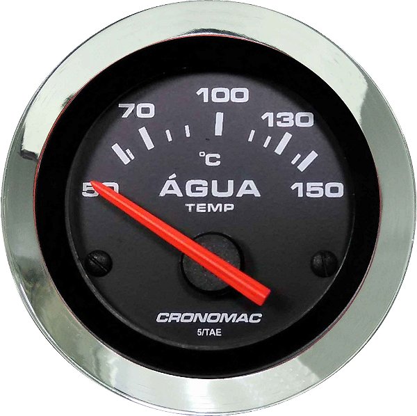 Termômetro Água ø60mm 12V com Sensor Cromado/Preto| Cronomac
