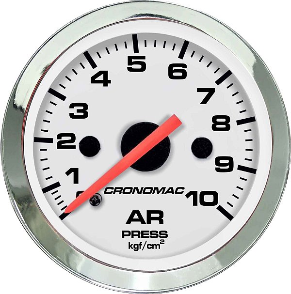 Manômetro de Ar 10KGF/CM² ø52mm Cromado/Branco| Cronomac