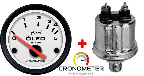 Manômetro Óleo 5KGF/CM² Elétrico 12 Volts COM Sensor ø52mm Street/Branco| Cronomac