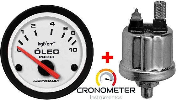 Manômetro Óleo 10KGF/CM² Elétrico 12 Volts  COM Sensor ø52mm Street/Branco| Cronomac