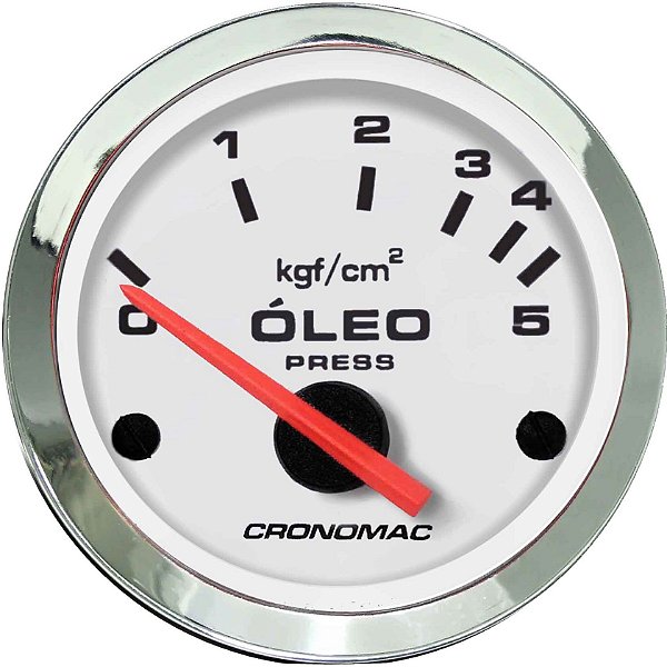 Manômetro Óleo 5KGF/CM² Elétrico 12 Volts ø52mm Cromado/Branco| Cronomac