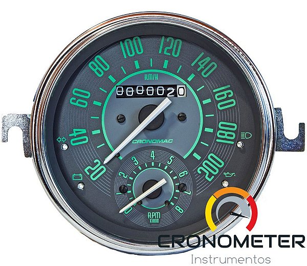 Velocimetro Fusca 110mm Original Cronomac 200km/h com Contagiro VW Verde