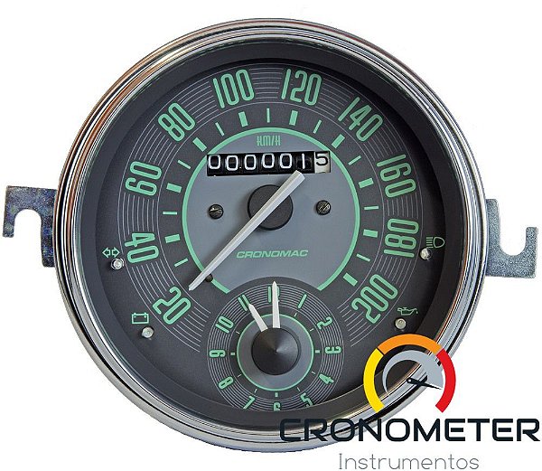 Velocimetro Fusca 110mm Original Cronomac 200km/h com Relógio Horas VW Verde