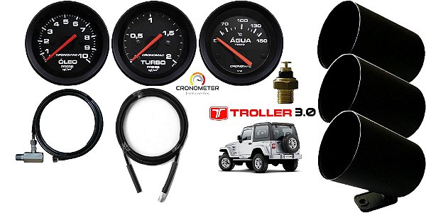 Kit Manômetro de Óleo / Turbo / Temperatura Água Elétrico Troller MWM 3.0 com mangueira e copo plástico | Cronomac