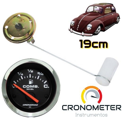 Indicador de Combustível com Boia Haste 19cm Fusca Tanque Normal V=70/C=7 Cromado/Preto