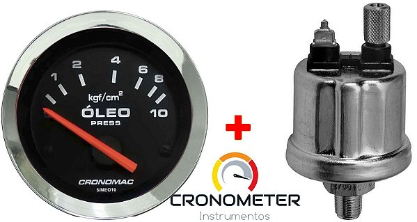 Manômetro Óleo 10KGF/CM² Elétrico 12 Volts COM Sensor ø52mm Cromado/Preto| Cronomac