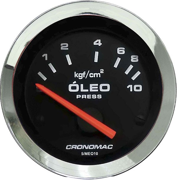 Manômetro Óleo 10KGF/CM² Elétrico 12 Volts ø52mm Cromado/Preto| Cronomac