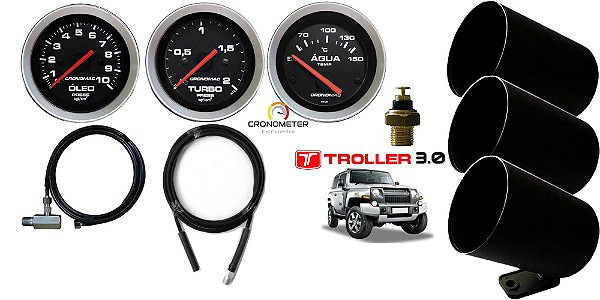 Kit Manômetro de Óleo / Turbo / Temperatura Água Elétrico Troller MWM 3.0 com mangueira e copo plástico | Cronomac SPORT