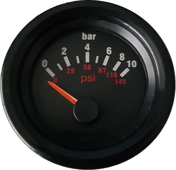 Indicador de Pressão do óleo 0-10 bar / Preto - 12V Náutico
