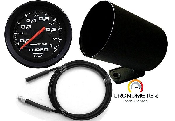 Manômetro Turbo 1KGF/CM² ø52mm Street/Preto C/ Mangueira 2,50m e Copo Plástico | Cronomac