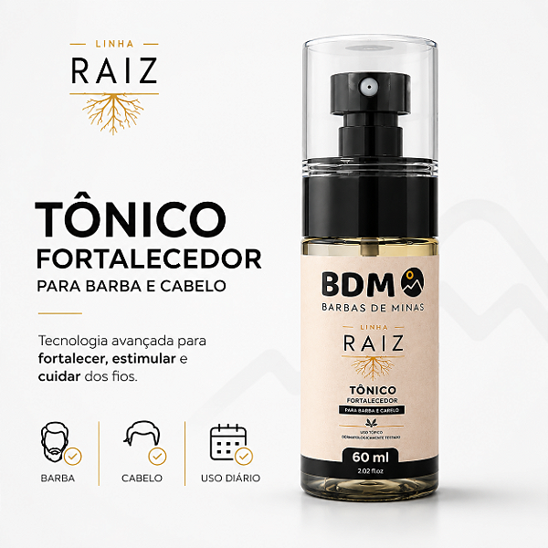 Tônico Fortalecedor para Barba e Cabelo Linha RAIZ Barbas de Minas 60ml
