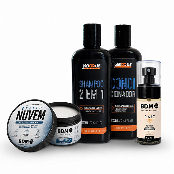 Kit Masculino Shampoo, Condicionador, Pomada Nuvem e Tônico Raiz Para cabelo e Barba