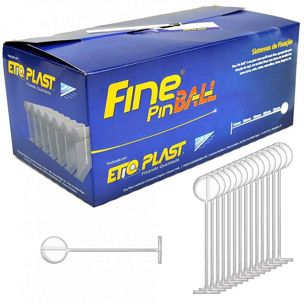 FINE PIN BALL 40MM - ETIQ PLAST - NEUTRO - 100% POLIPROPILENO - 50 PINOS PENTE - CAIXA 5 MILHEIROS - REF 9