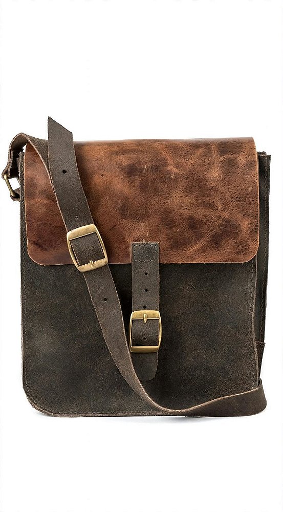 Bolsa Transversal Unissex Couro Legítimo Crazy Horse e Estonado