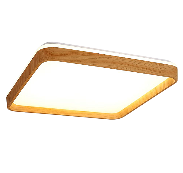 Plafon Smart quadrado cor madeira - com luz 3 cores e controle remoto  - LED 40W  - LA1038 - Luclair