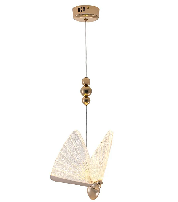 Pendente LED Borboleta  3000k (luz amarela) - dourado e cristal