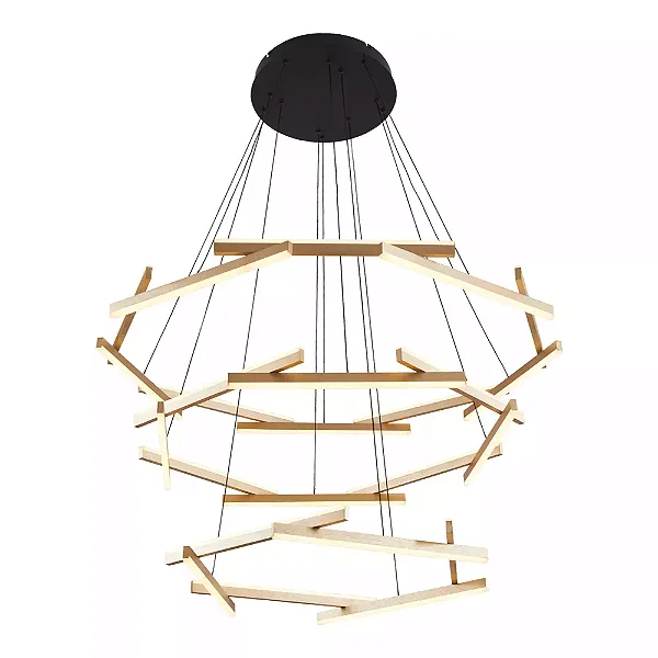 Pendente LED Wida 3 Mod Redondo 3000K 185W Bivolt Ø100cm Alumínio e Acrílico Preto e Ouro Champanhe - Nordecor 2785