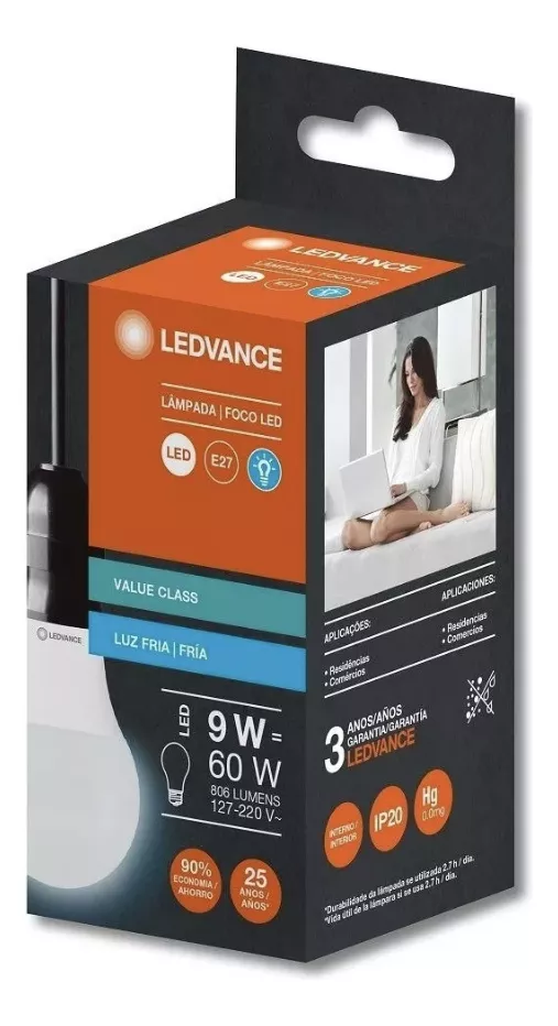 LAMPADA BULBO A60 9W 6500K BIV 806LM -LEDVANCE