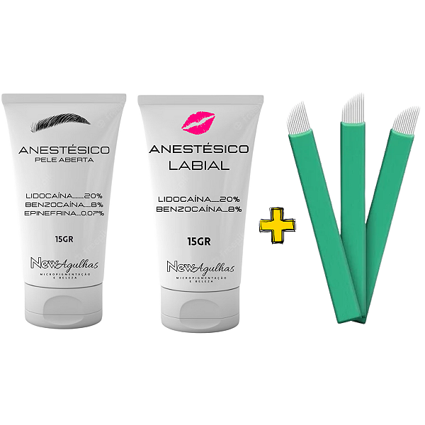 Kit Anestésicos para Micropigmentação + 10 Lâminas 12 Flex Nano 0.15mm