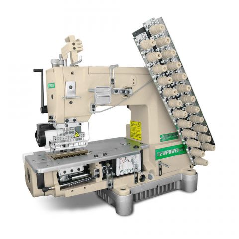 Maquina Elastiqueira 12 Agulhas Cilíndrica para Rebater Elástico com Motor Direct Drive Sew Power SP-008-12064P-DS/S - 220 V