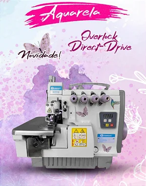 MAQUINA OVERLOQUE PONTO CADEIA 2 AGULHAS SANSEI AQUARELA SA-DS-6800DE-4-DD - 110 V COM PÉS E MESA MONTADOS